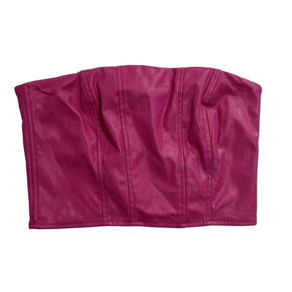Lucy Paris Cher Faux Leather Cropped Strapless Top in Fuschia - Picture 1 of 5